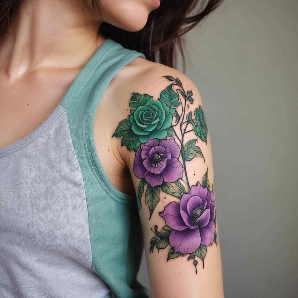 40 Striking Olive Branch Tattoo Ideas That Radiate Peace and Purpose 22 Green and Purple Tattoo